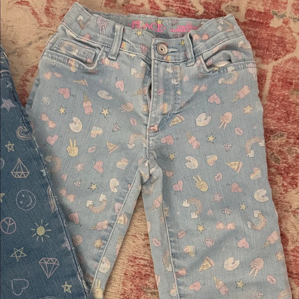 The Children's Place Printed Kid's Denim Jeans - Light Blue & Dark Blue